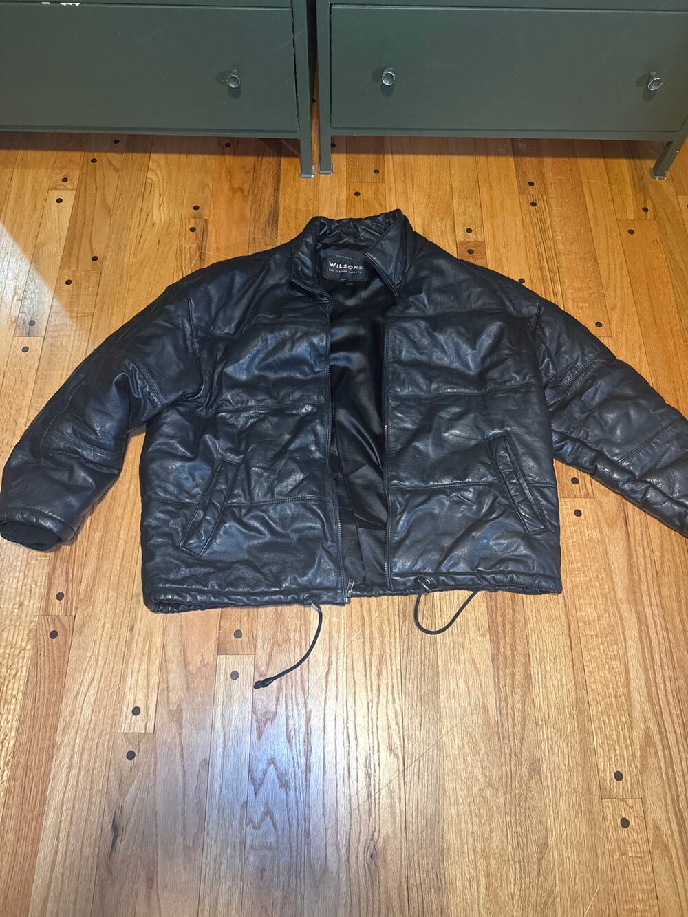Wilsons Leather Black Cropped Leather Jacket Women's L 3/4 Sleeve Boxy